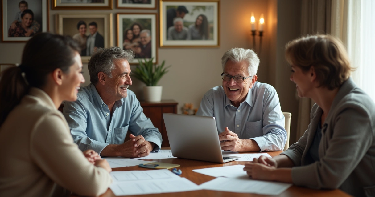 Família reunida em mesa de reuniões em pequena empresa 