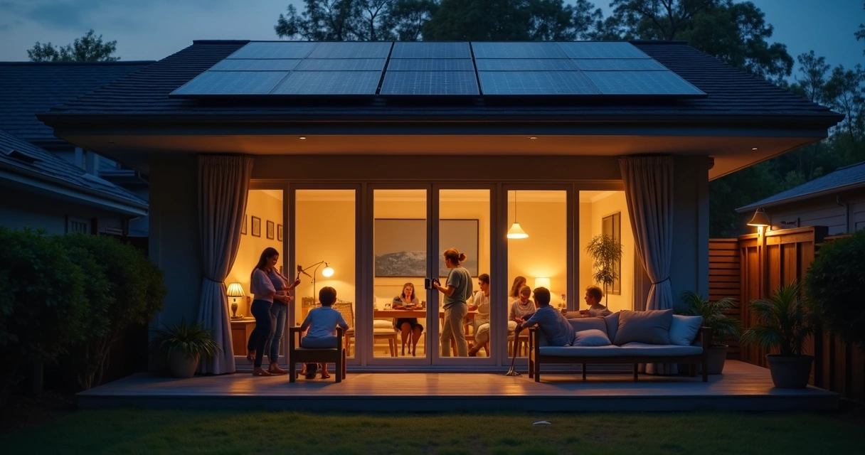 Família em casa usando energia à noite