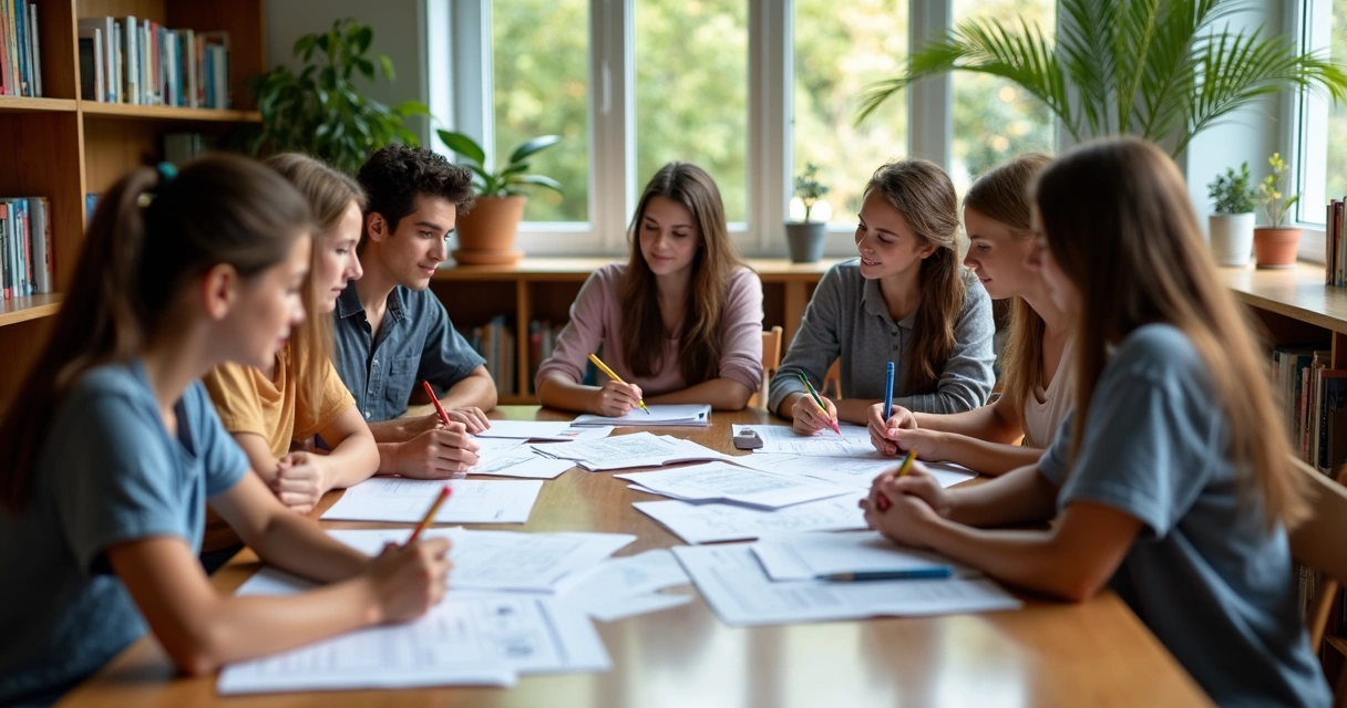 Família, professores e alunos em reunião na escola