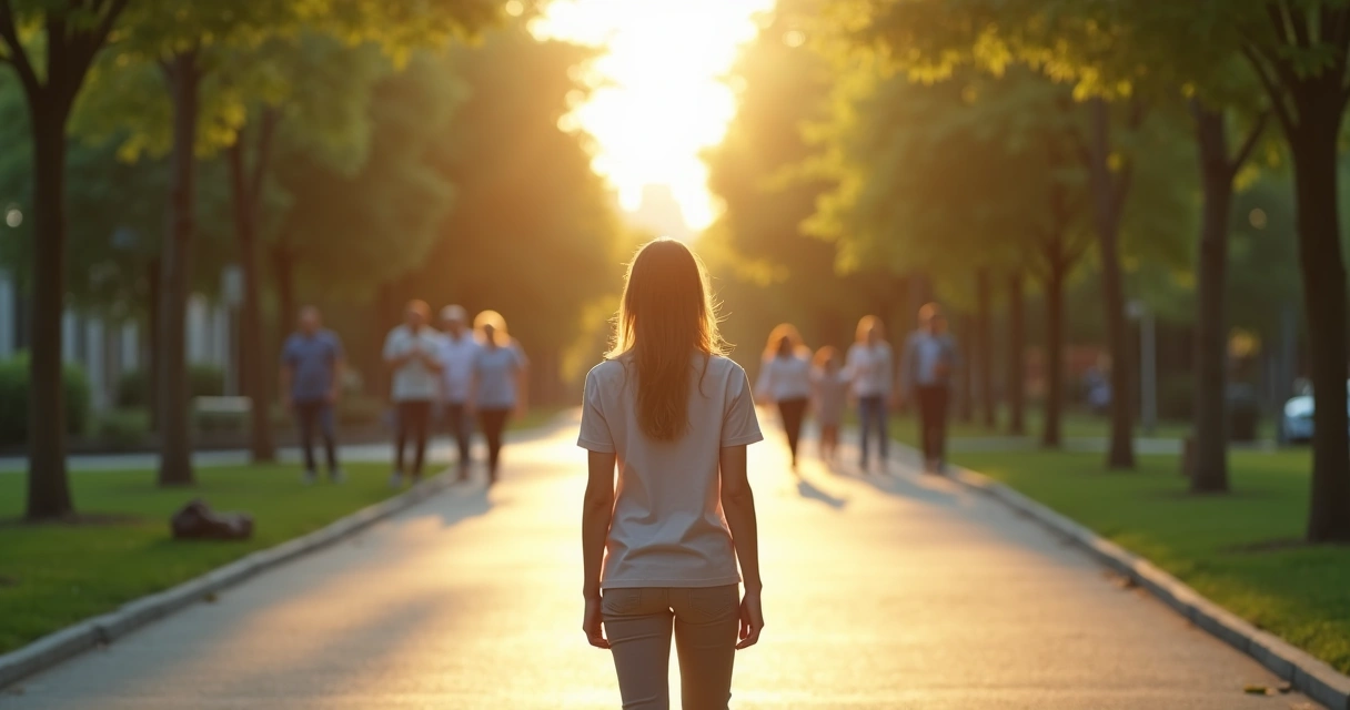Jovem diante de encruzilhada profissional com família ao fundo 