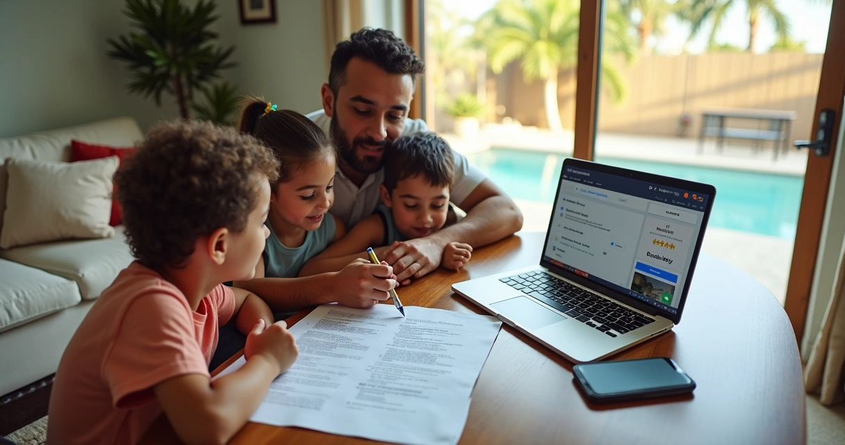 Família brasileira comparando aluguel de casa direto com proprietário e via aplicativo 