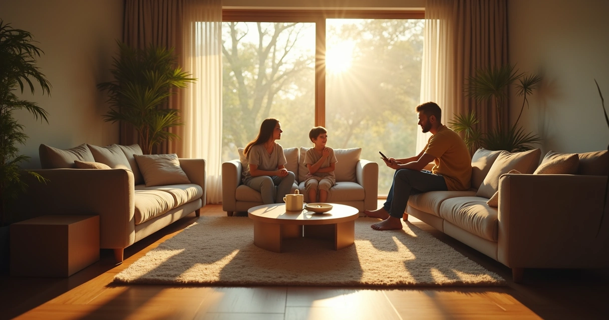 Família analisando plantas de imóvel nova casa 