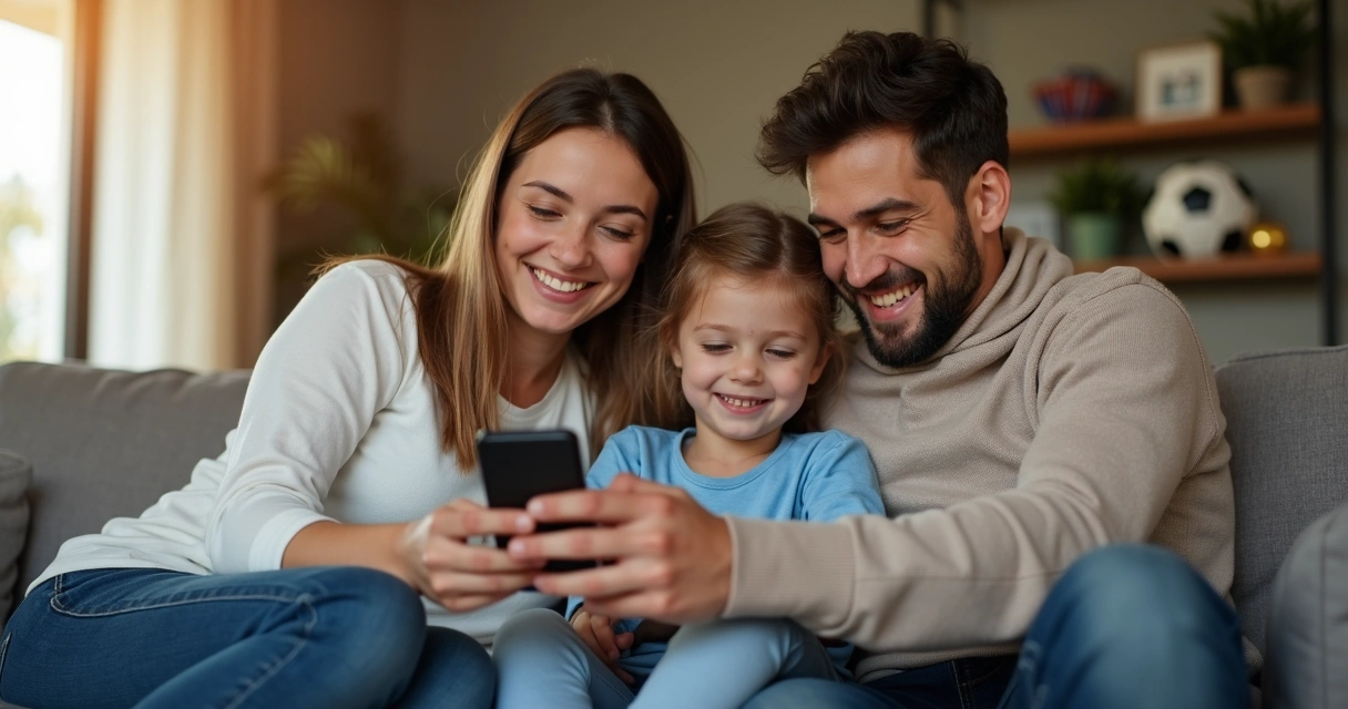 Família feliz após quitar cobrança escolar 