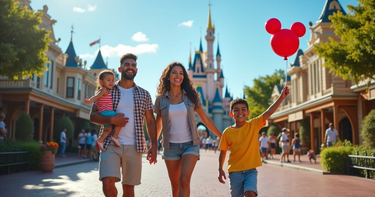 Família brasileira sorrindo em parque de Orlando 