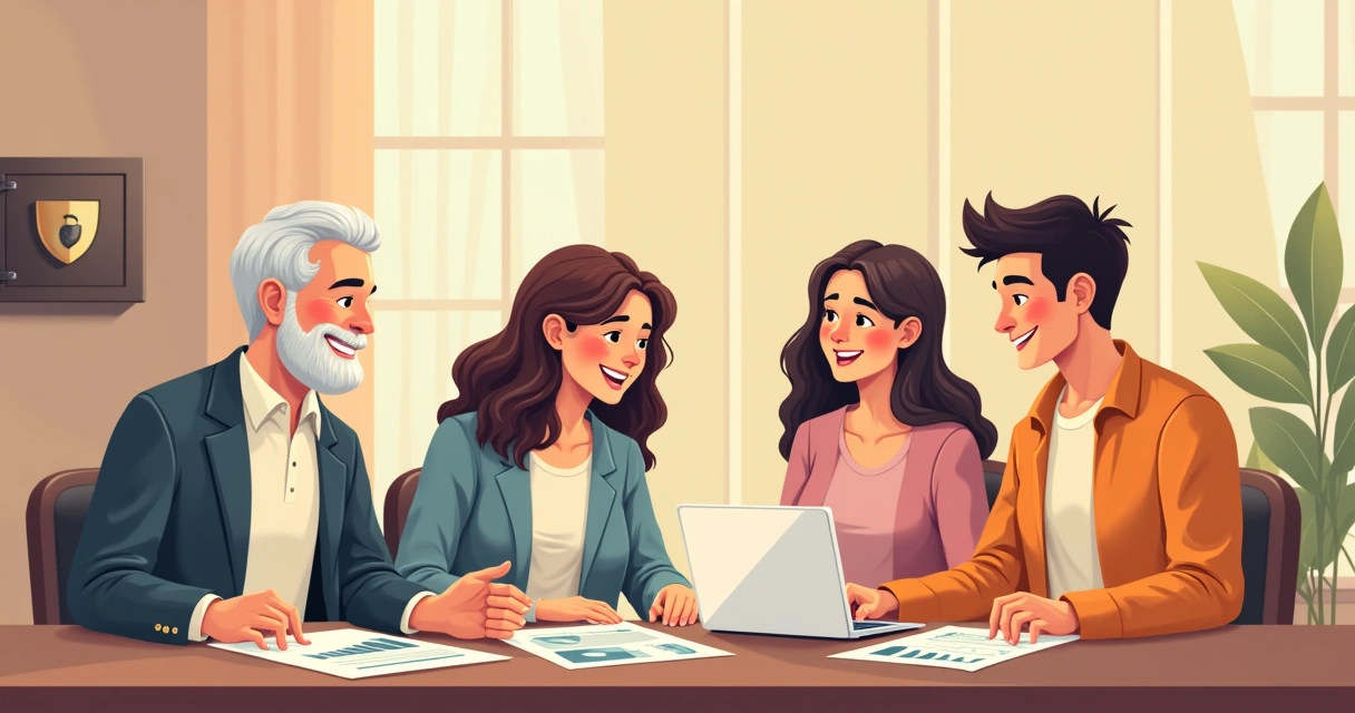 Família reunida planejando sucessão e proteção do patrimônio 