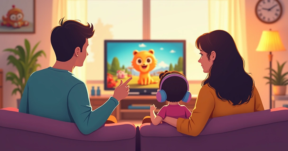 Família assistindo filme juntos no sofá 