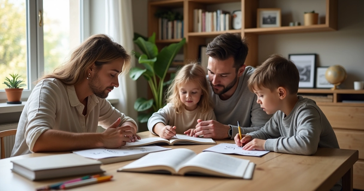 Família sentada à mesa integrando filosofia na rotina diária 