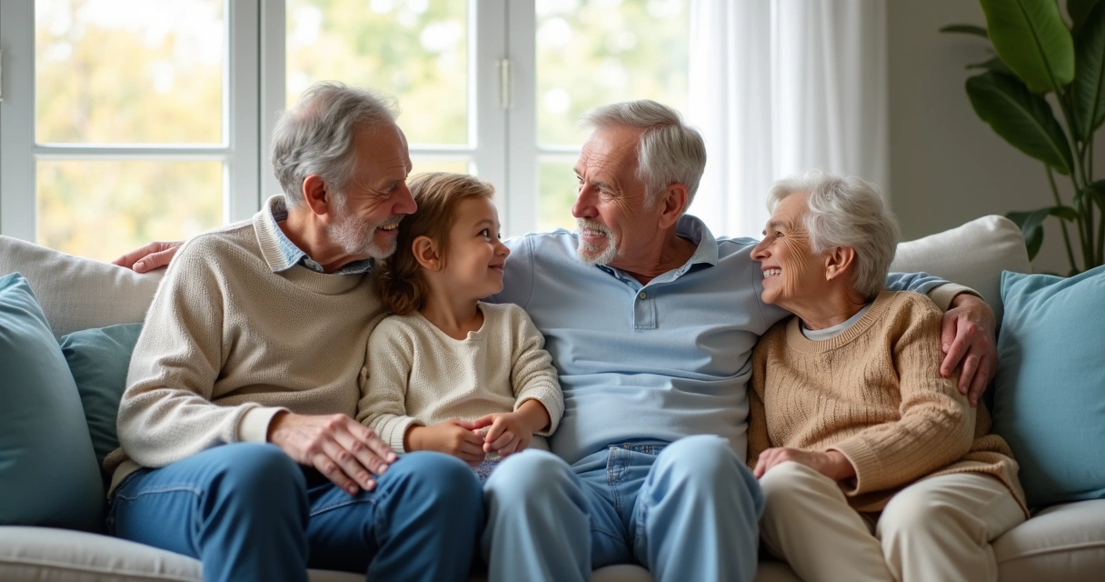 Conexão entre diferentes gerações de uma família sentadas juntas 