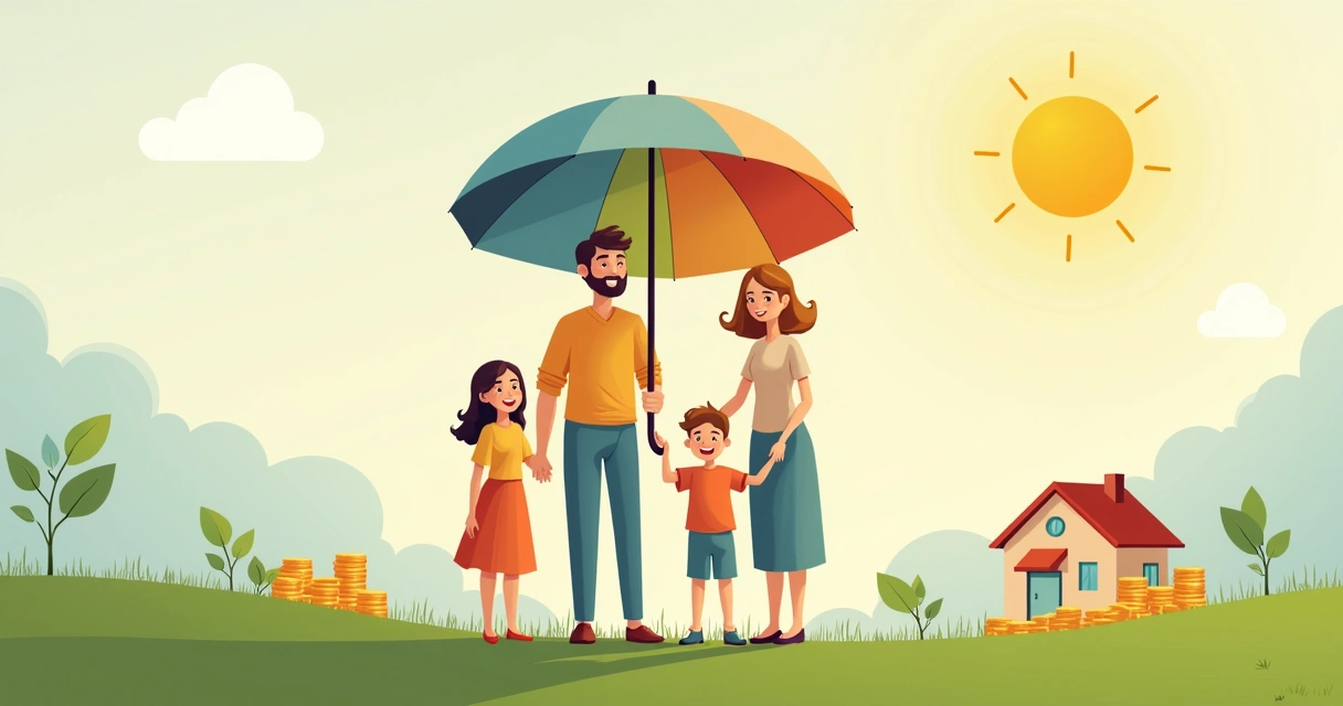 Família feliz sob guarda-chuva em dia ensolarado 