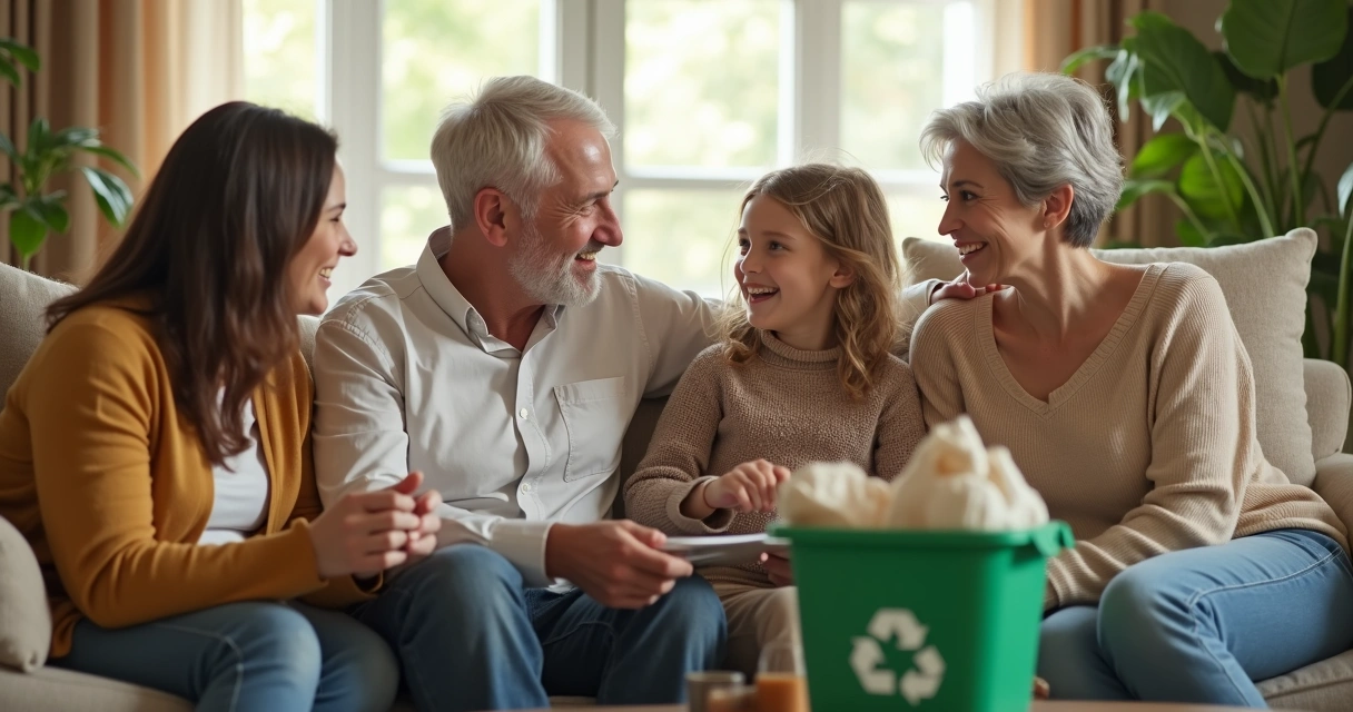Família reunida na sala tomando decisões juntos