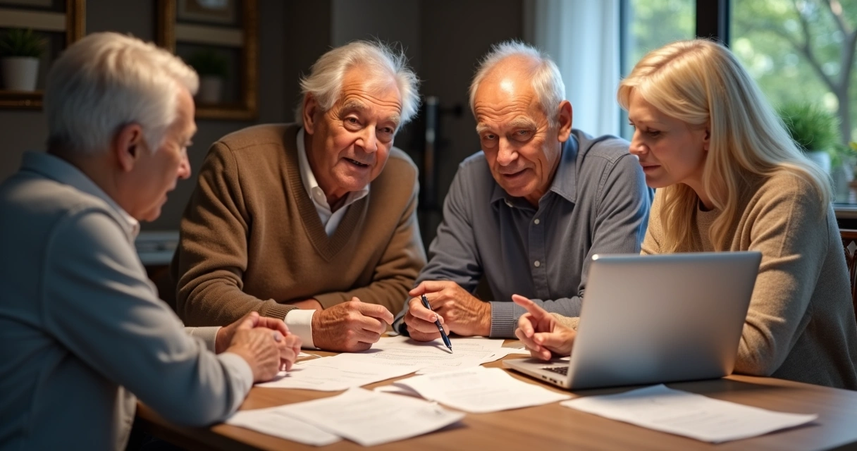 Família reunida conversando sobre planejamento de herança.