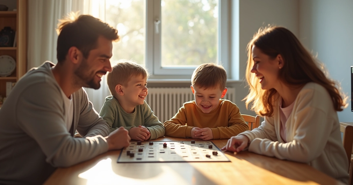 Família jogando jogo de tabuleiro em casa 