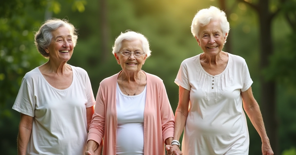 Três gerações de mulheres de uma família de mãos dadas 