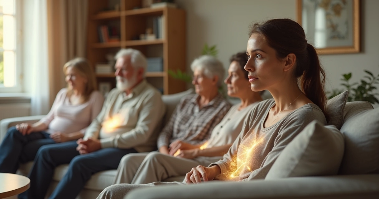 Três gerações de uma família conectadas por fios sutis de luz 