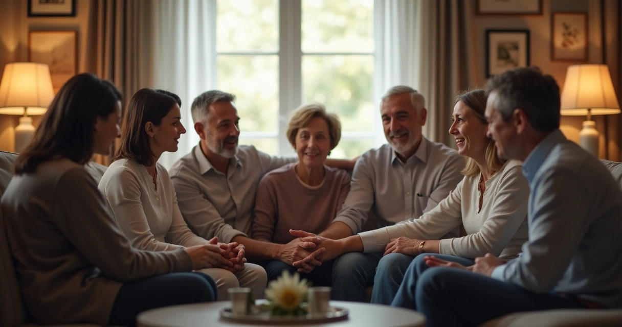 Família reunida recebendo apoio no luto 