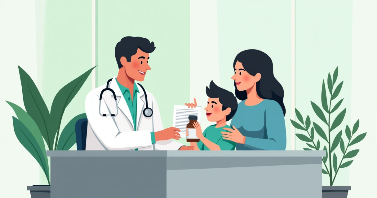 Família com médico discutindo receita de canabidiol 