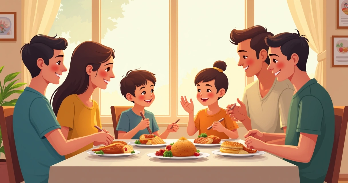 Família em momento de refeição acolhedora com criança autista 