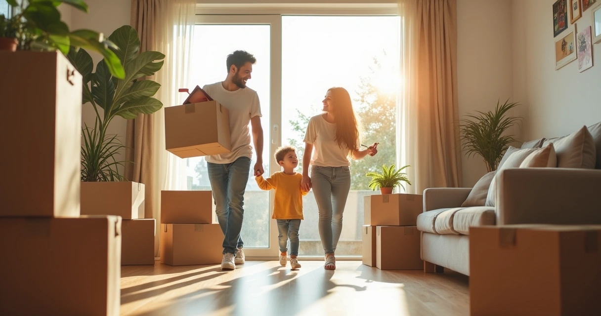 Família fazendo mudança de apartamento alugado