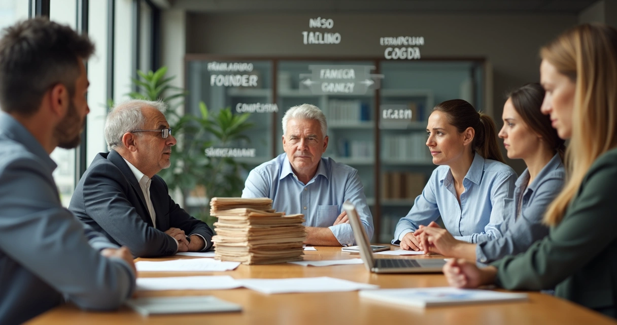 Reunião de família em negócio próprio com clima de tensão e divergência 
