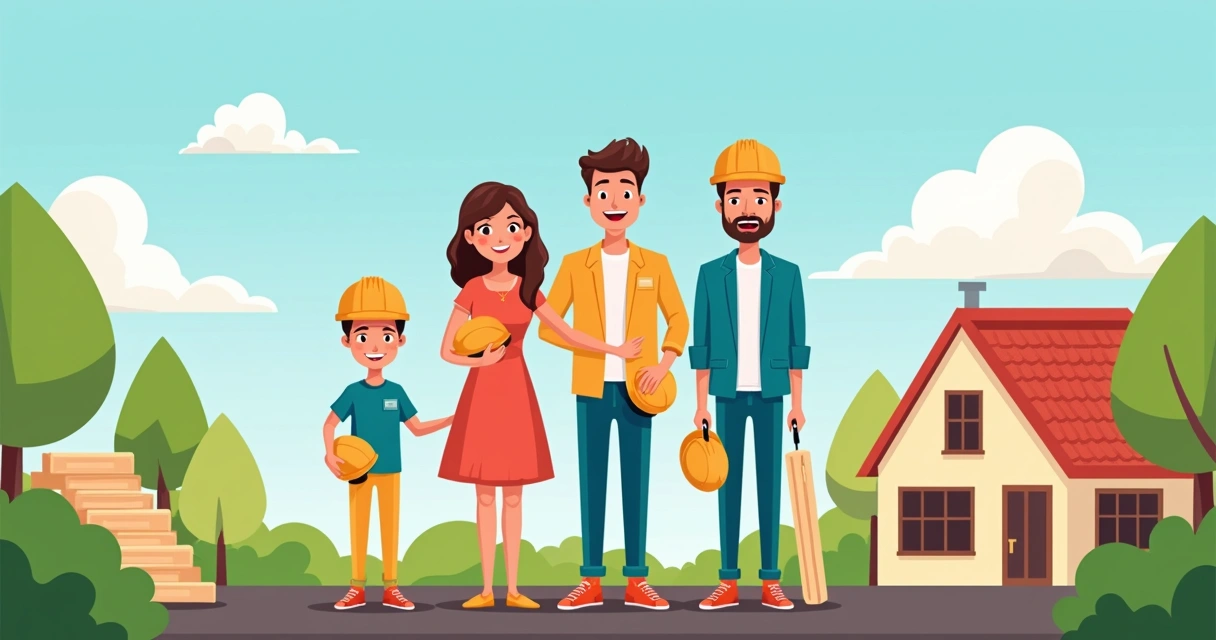 Família comemorando início de obra em terreno 