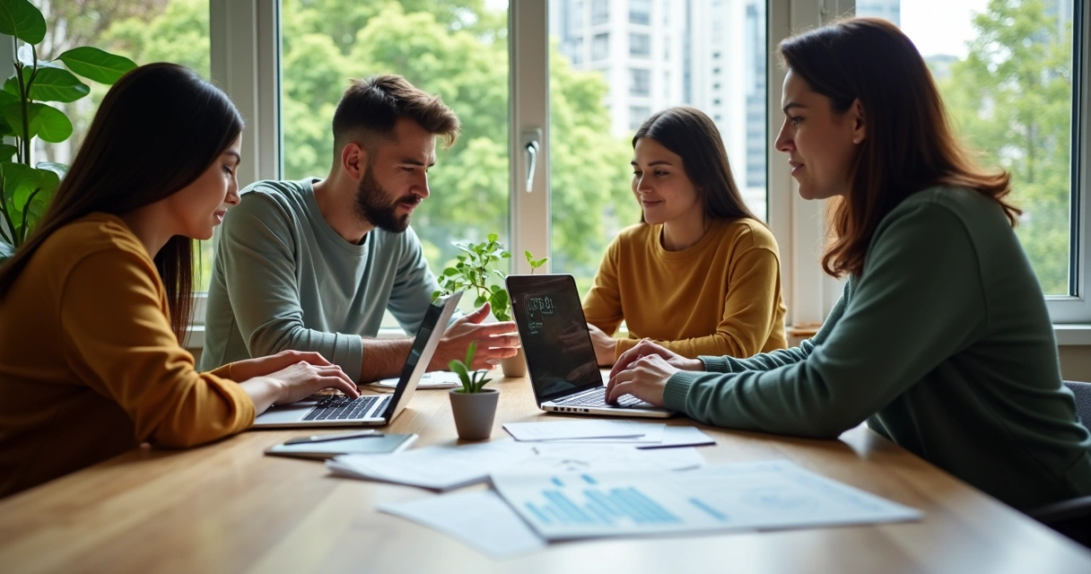Família analisando opções de investimento sustentável juntos 