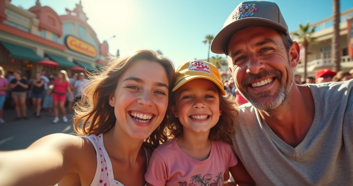 Família com crianças sorrindo em Universal Studios Hollywood 