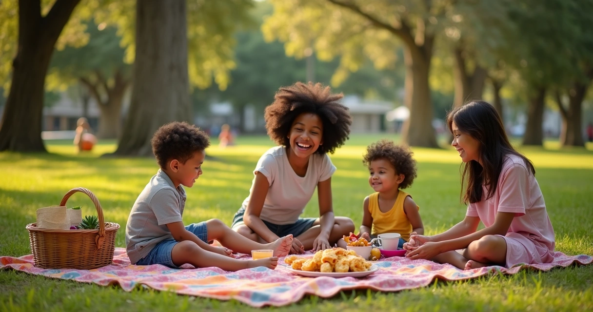 Família brasileira fazendo piquenique em parque de Orlando 