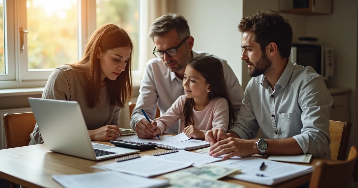 7 Estratégias Para Evitar Dívidas em Tempos de Alta de Juros 3 Família sentada à mesa planejando finanças