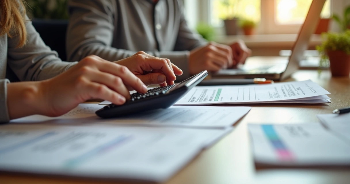 Família sentada à mesa organizando contas e reservas de emergência 