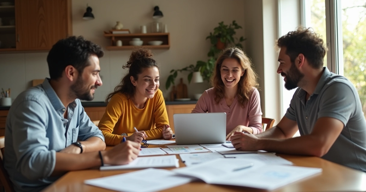 Família reunida à mesa discutindo planejamento financeiro 