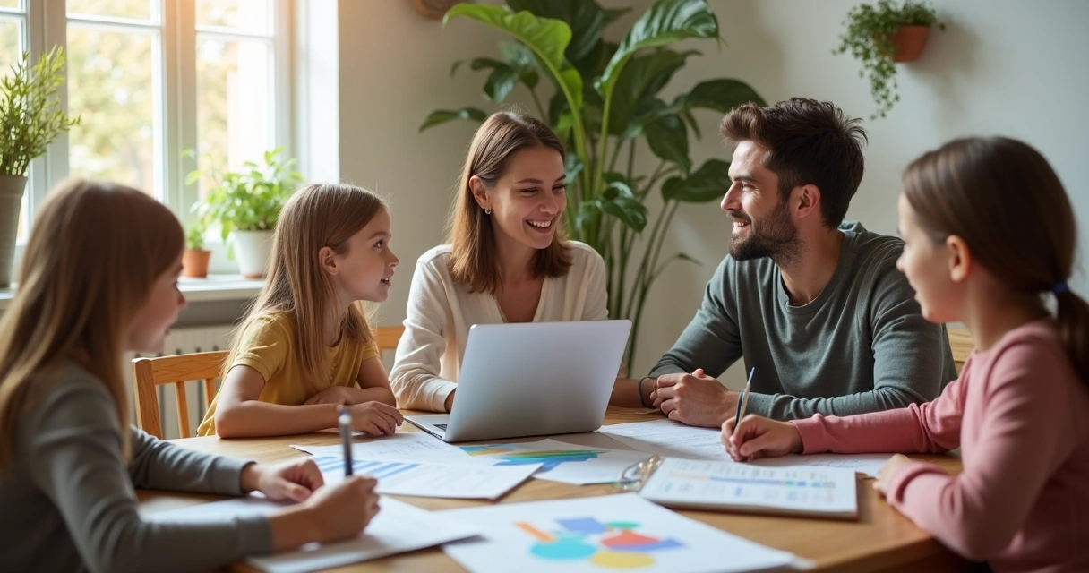 Família reunida planejando as finanças pessoais 