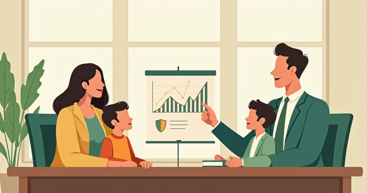 Família discutindo plano financeiro com consultor 