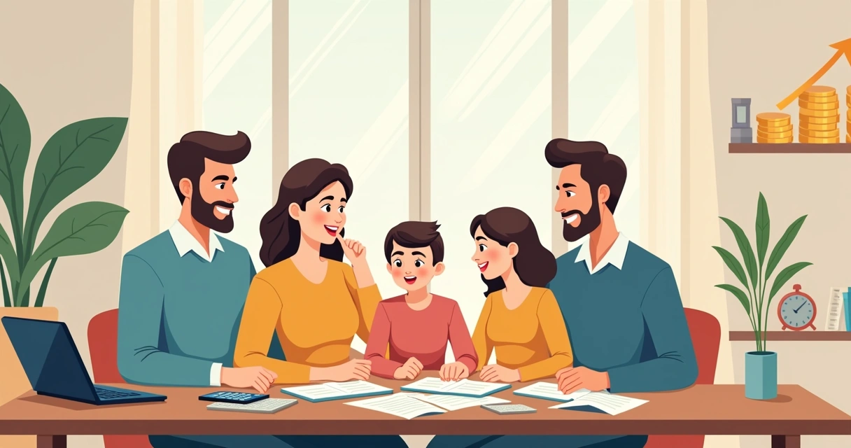 Família planejando investimentos de previdência privada 