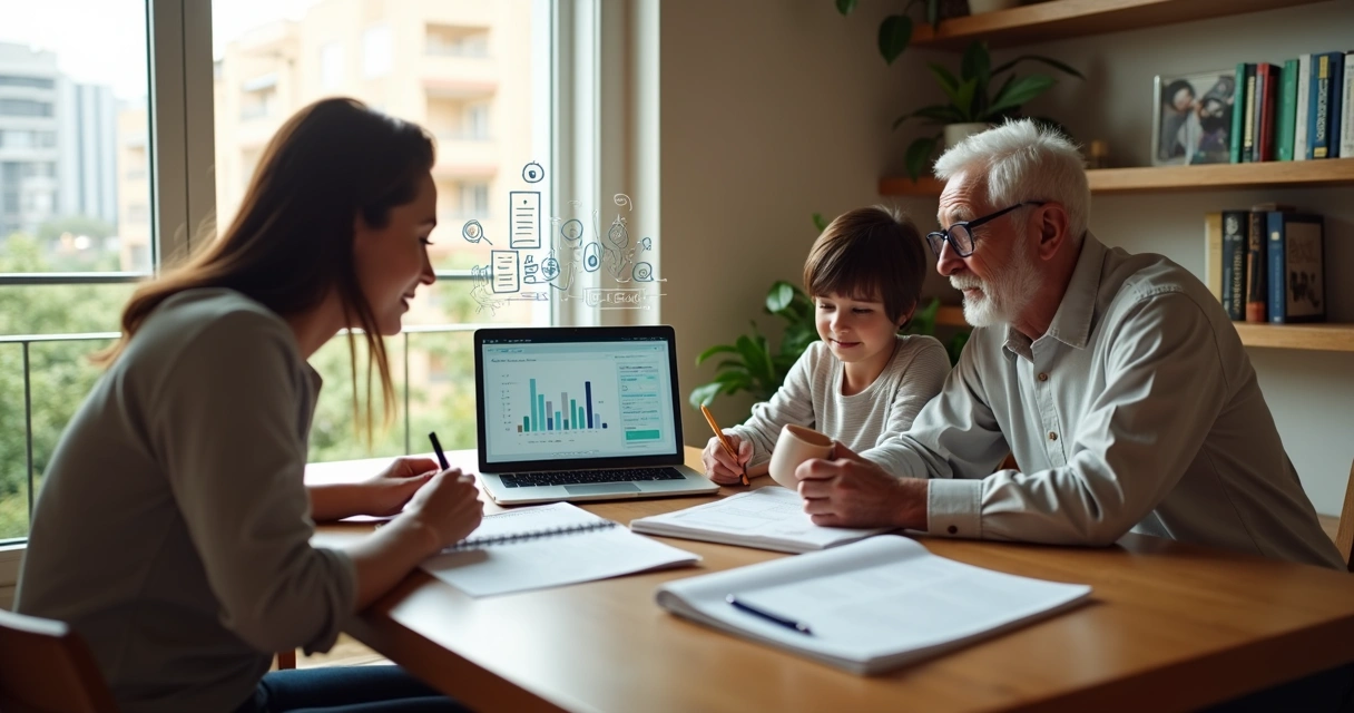 Família de classe média analisa estratégias de investimento para aposentadoria em casa 