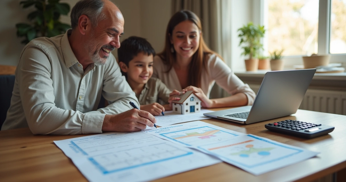 Família planejando compra de imóvel em casa 