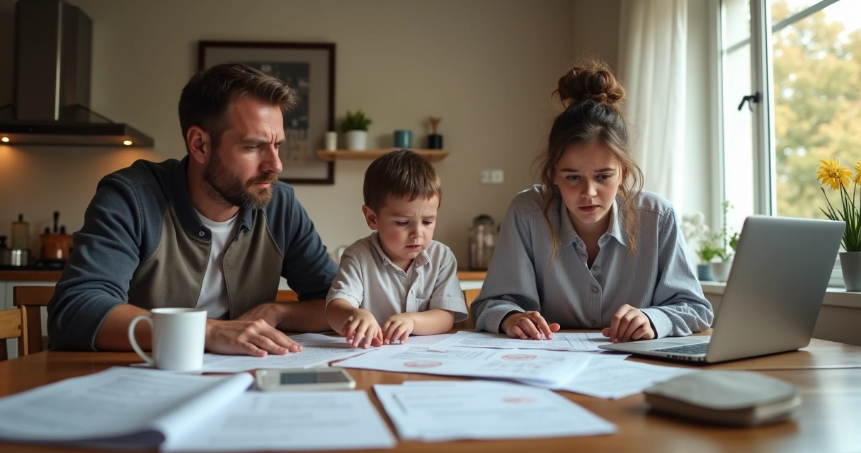 Família discutindo contrato de plano de saúde coletivo 