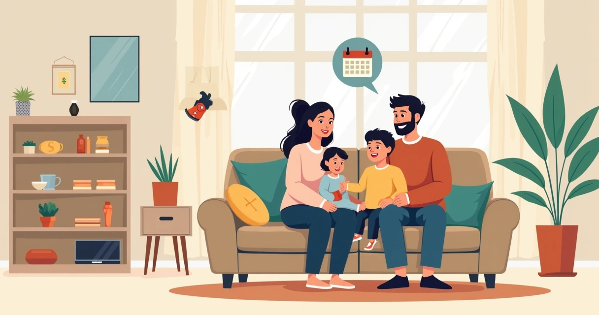 Família em casa vivendo padrão de vida confortável 
