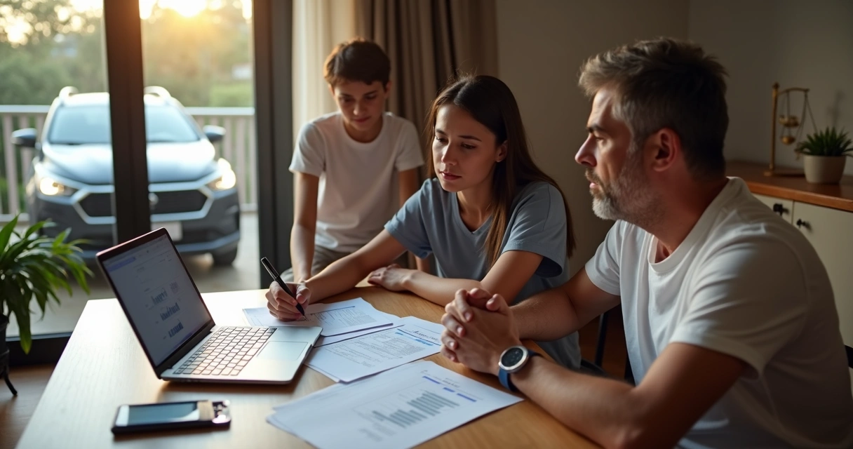 Família preocupada faz contas sobre financiamento de carro atrasado 