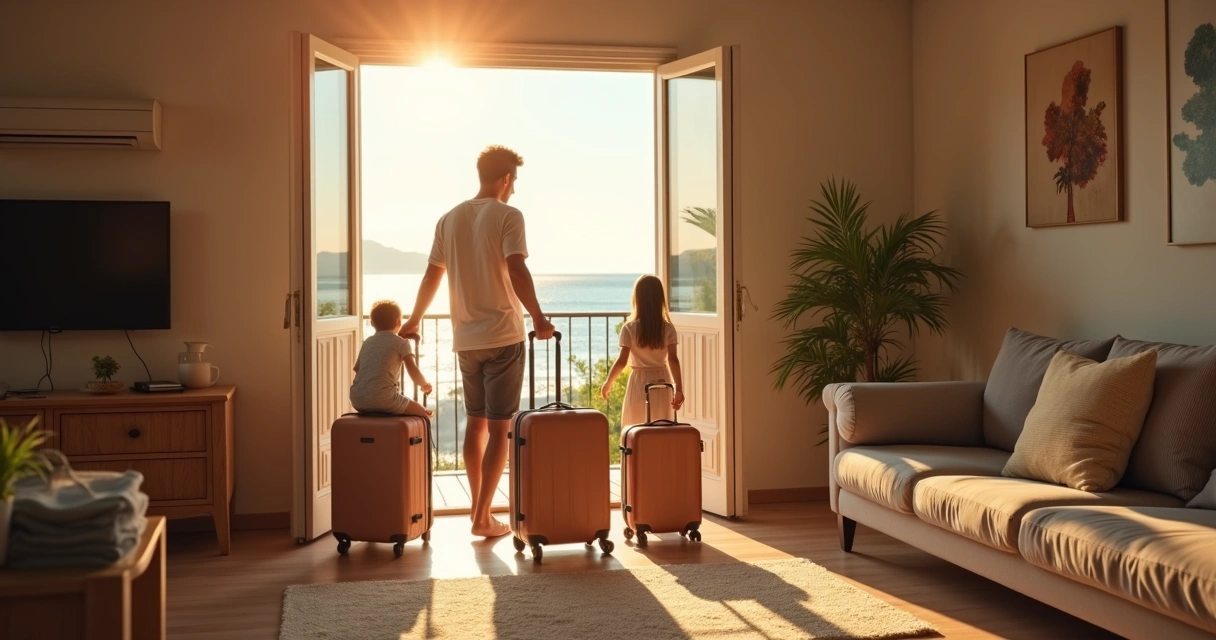 Família arrumando malas antes de deixar a casa de temporada 