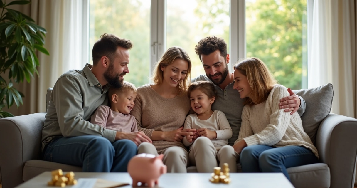 Família sentada no sofá, mostrando união e proteção