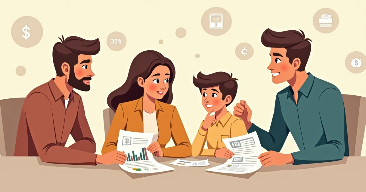 Família discutindo opções de seguro de vida