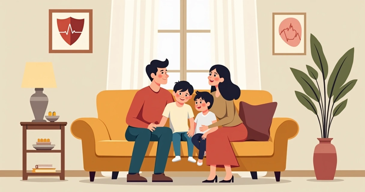 Família reunida no sofá olhando unidos para frente 