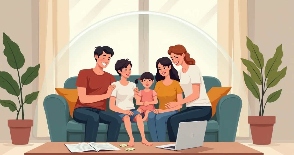 Família feliz em casa protegida por seguro de vida 