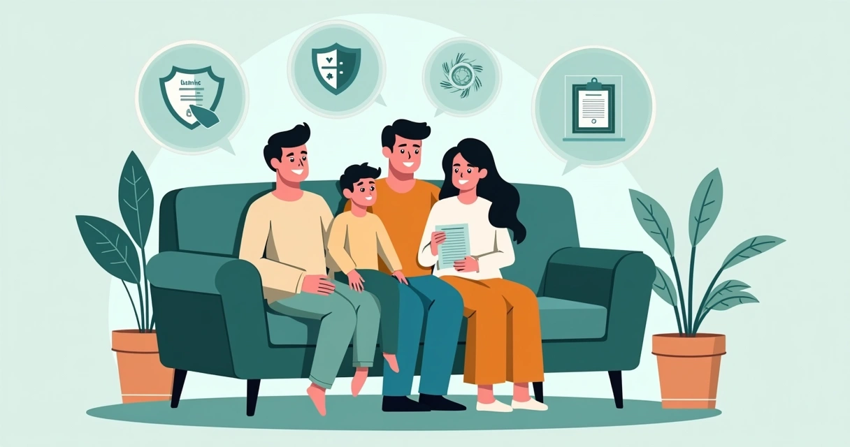 Família sentada no sofá representando proteção com seguro de vida 