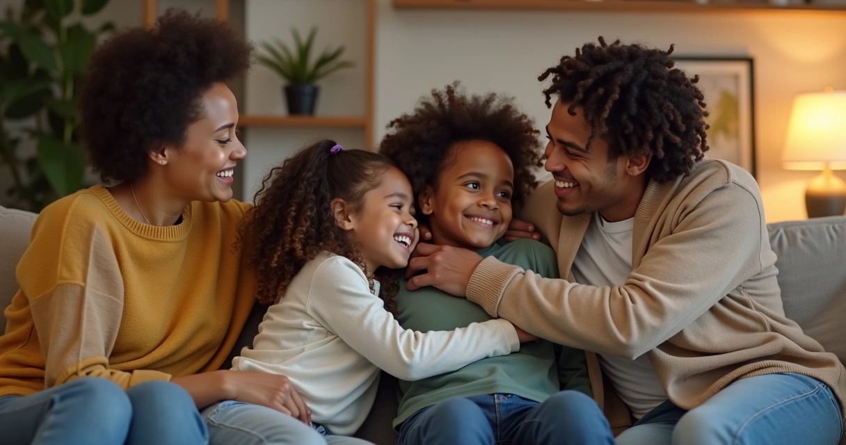 Familia compartiendo un abrazo tras resolver un conflicto