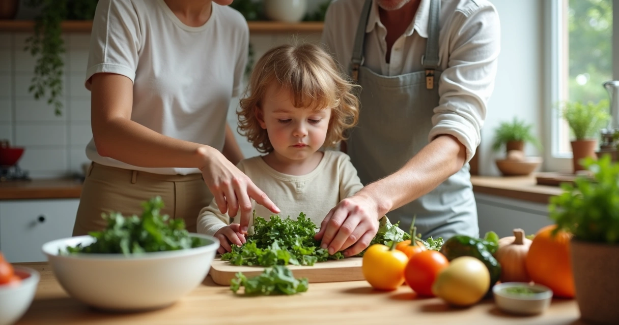 Família preparando refeição saudável com ingredientes naturais 
