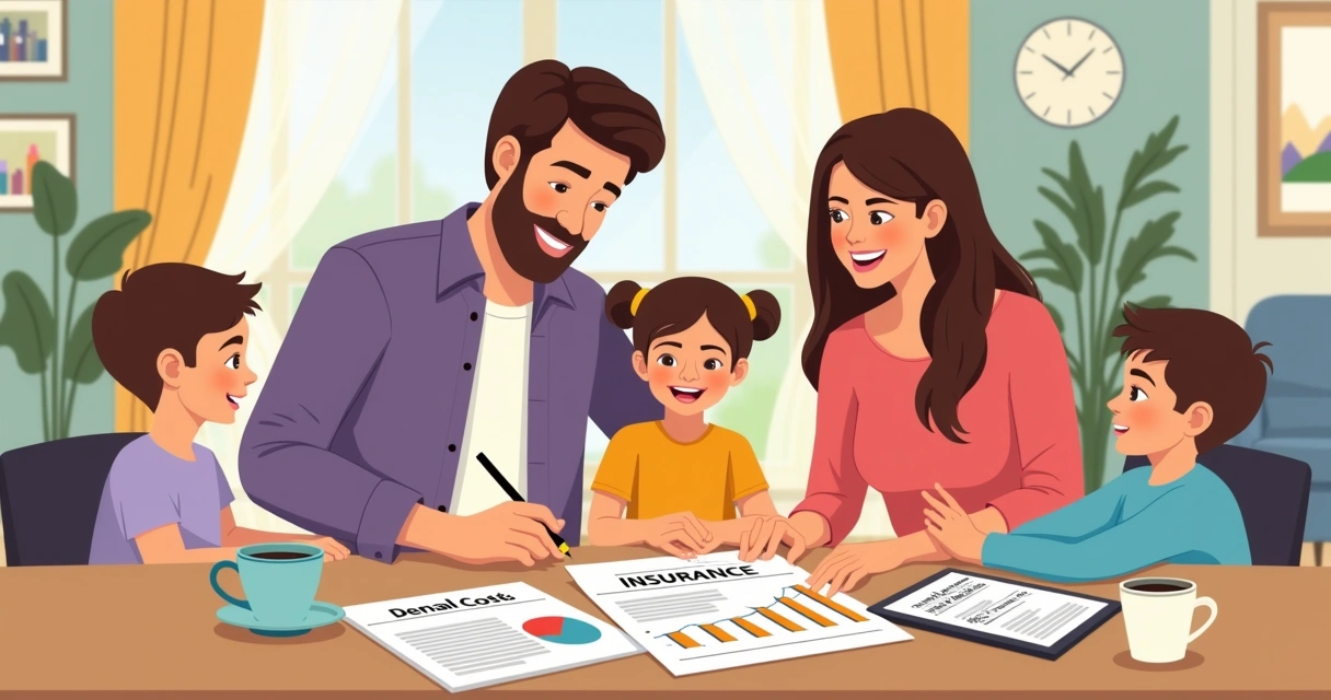 Família reunida à mesa revisando documentos do seguro de vida 