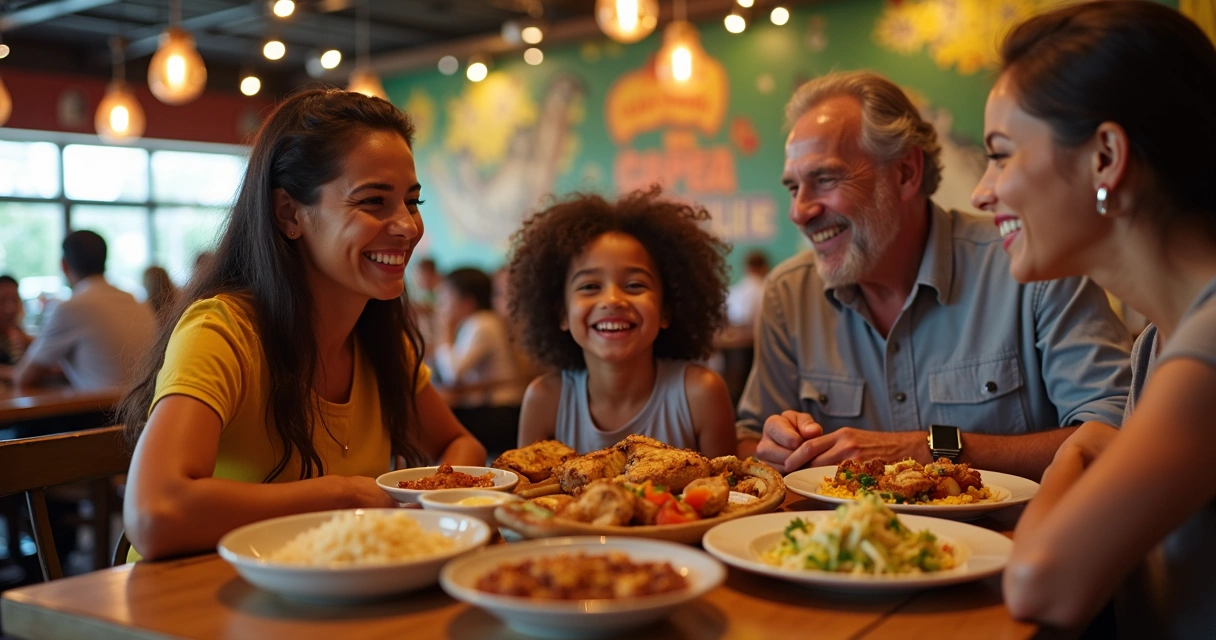 Família brasileira reunida em restaurante em Orlando 
