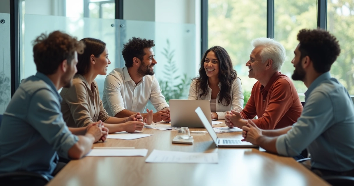 Família discutindo em reunião de negócios em sala moderna 