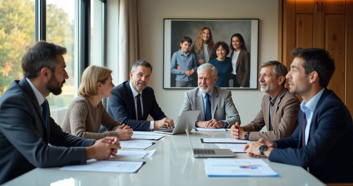 Família realizando reunião de negócios em sala de reunião 